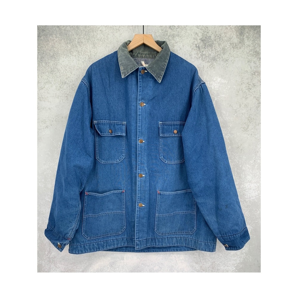 Vintage Big Mac Chore Jacket 2XL Blue Denim Blanket Lined Corduroy Collar USA